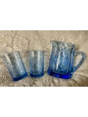 Tiara Vintage Blue Glass Pitcher and Glasses Set
